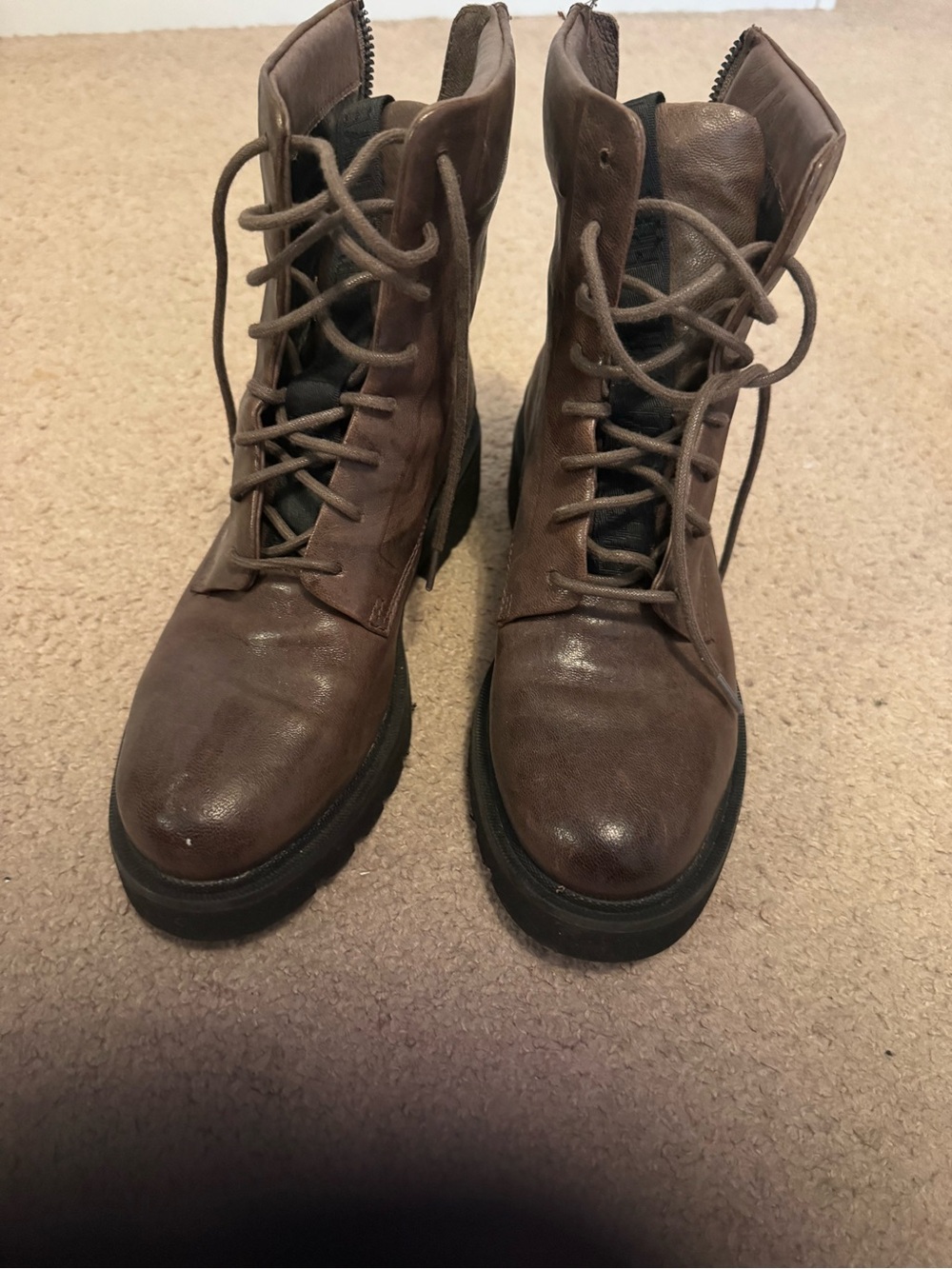 Frye Brown Leather Lace-Up Combat Boots